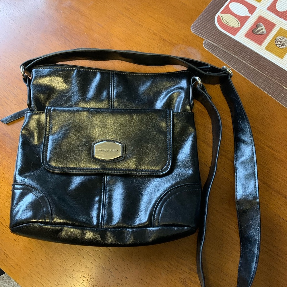 Franco Sarto Glossy Black Crossbody Bag